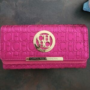 Carolina Herrera Fuchsia Wallet with Gold Accents